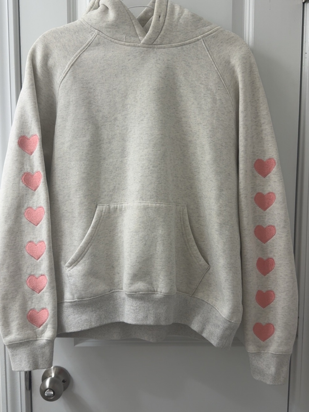 DANDY worldwide cream Hoodie with Pink Heart Sleeve Details(Will Take Offers)